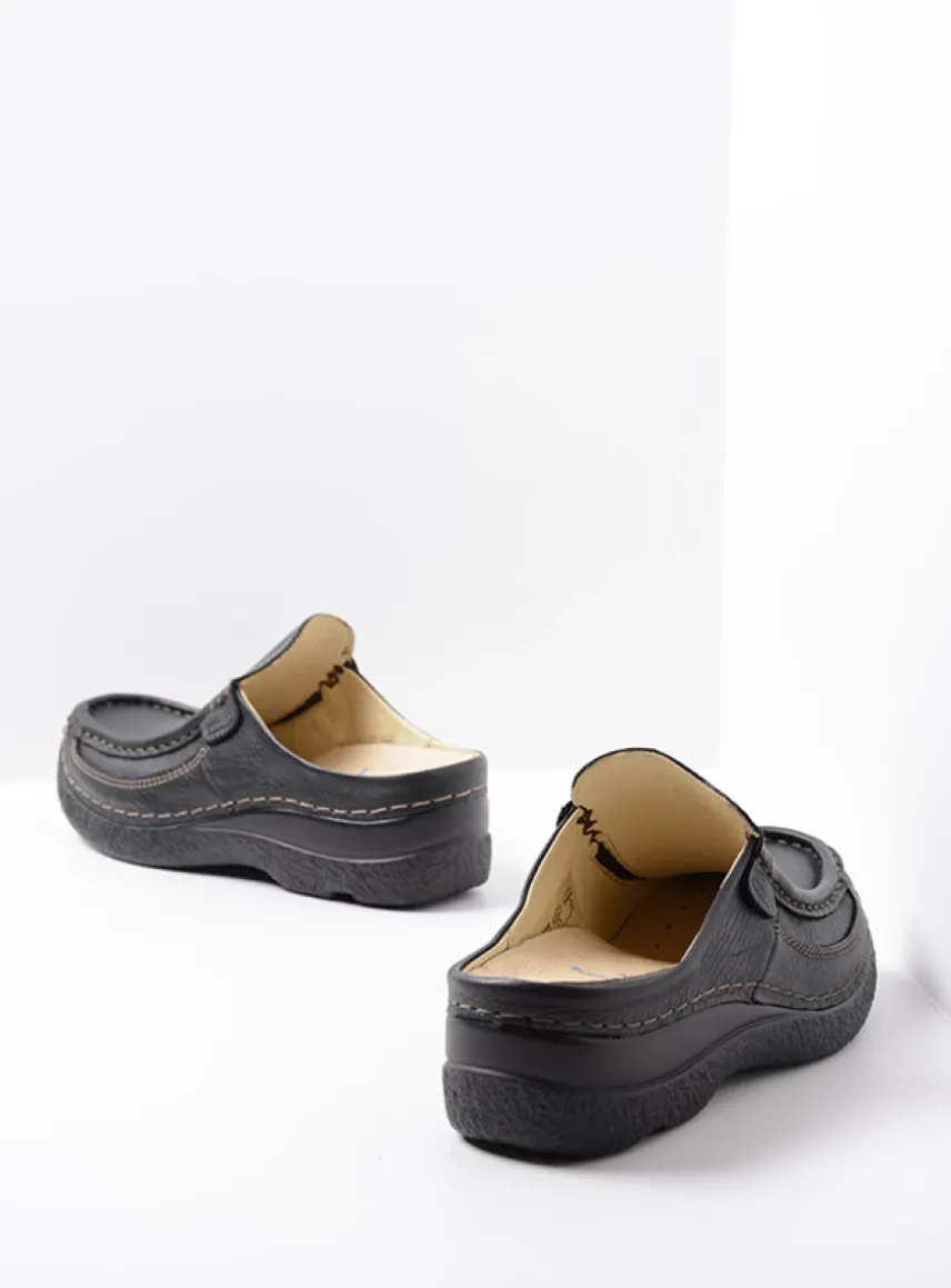 Roll Slide - zwart leer