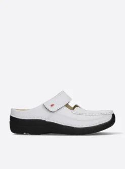 Roll Slipper - wit/zwart leer