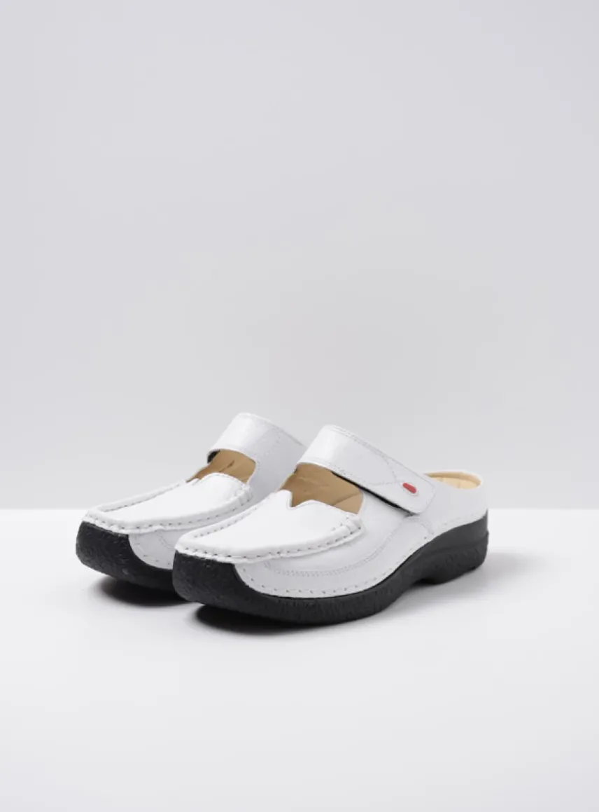 Roll Slipper - wit/zwart leer