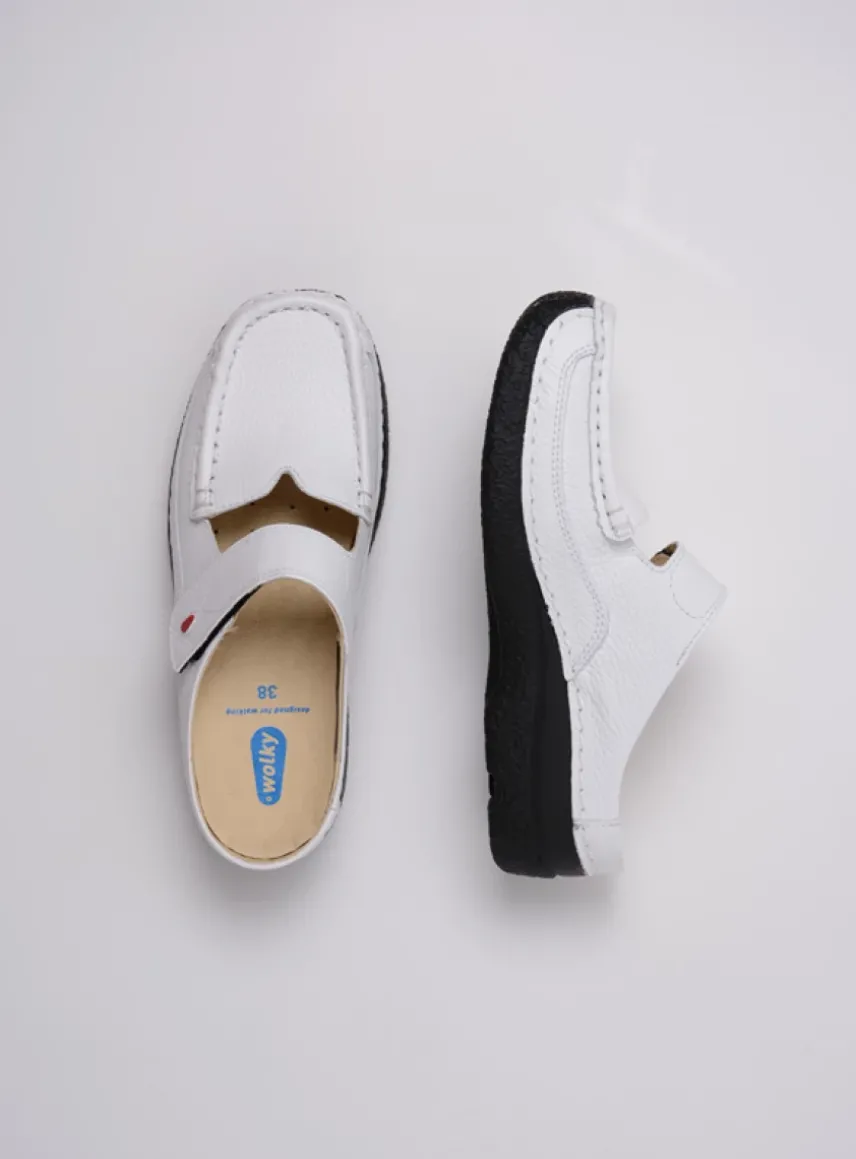 Roll Slipper - wit/zwart leer