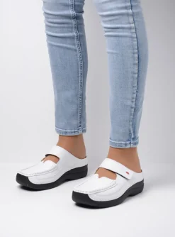 Roll Slipper - wit/zwart leer
