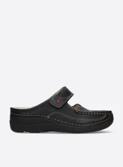 Roll Slipper - zwart leer
