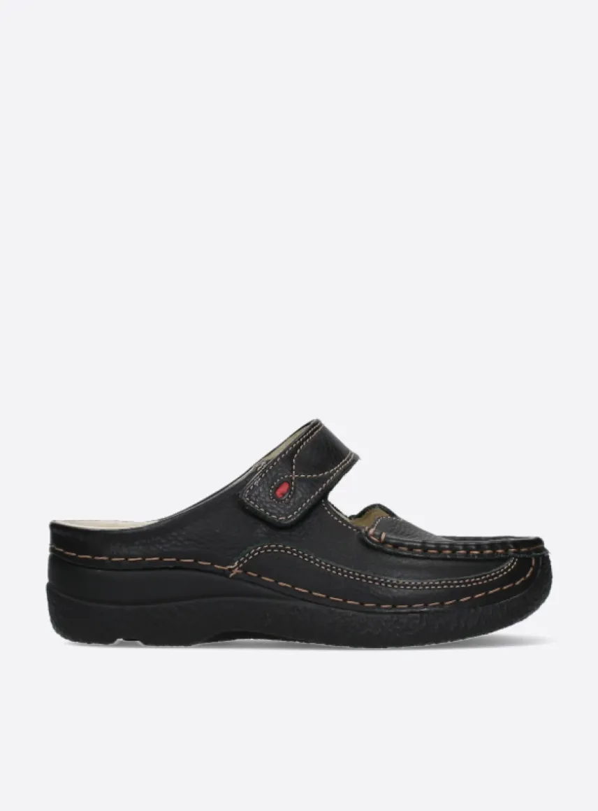 Roll Slipper - zwart leer