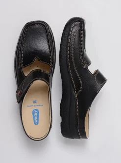 Roll Slipper - zwart leer