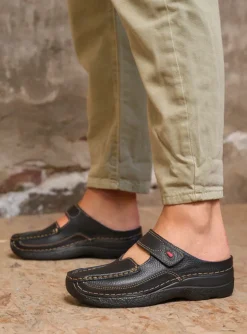 Roll Slipper - zwart leer