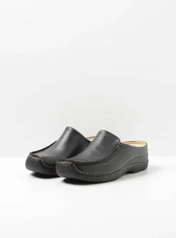 Seamy Slide - zwart geprint leer